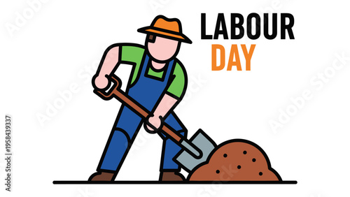 Labor Day Illustration: A vibrant illustration depicts a worker diligently engaged in physical labor, symbolizing the essence of Labor Day.