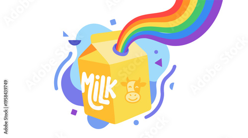 Harvey Milk, LGBT Pride, Rainbow milk carton, Equality & Activism, Flat vector bright, Digital illustration