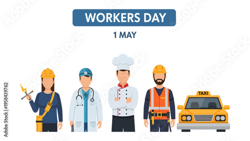Workers' Day Illustration: A vibrant illustration showcasing diverse workers, celebrating the spirit of labor and dedication on May 1st. 