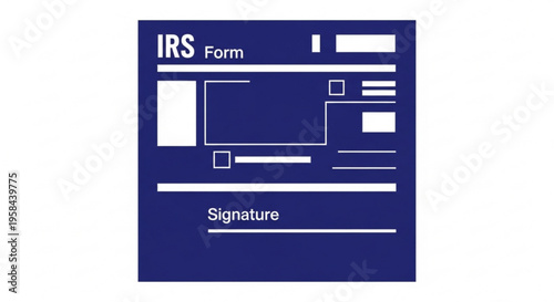 A vector graphic illustration of a blue IRS tax form with white lines and text on a clean background
