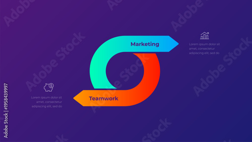 2 step circular arrow process diagram with looped flow and opposite directional arrows infographic structure