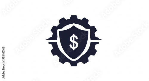 A vector graphic illustration of a shield with a dollar sign inside a gear, symbolizing financial protection and security.