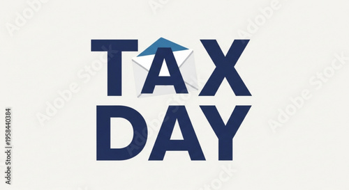 A vector graphic illustration of a tax day logo with an envelope icon