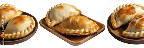 Empanadas on wooden plates pastries savory latin american isolated on a transparent background