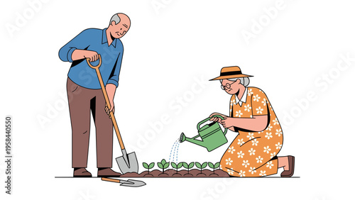 Gardening Couple: Capturing the beauty of a seasoned couple lovingly tending to a garden. Witnessing their shared moments of nurture and care.