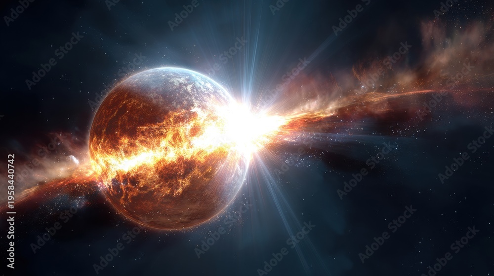 Obraz premium Exploding Fiery Planet in Deep Space