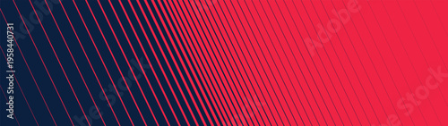 Halftone gradient texture from thick to thin diagonal line, Fade oblique stripe gradation minimalistic ornament, Red - Navy slanted pattern backdrop, abstract geometric brutalism striped background