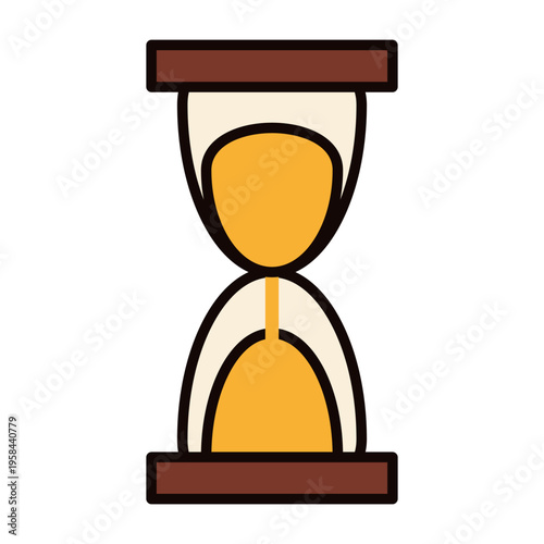 Hourglass showing sand flowing to measure time for oriental tea ceremony. Minimalist vector illustration of clock tool for brewing tea leaves. Accessory for traditional tea preparation