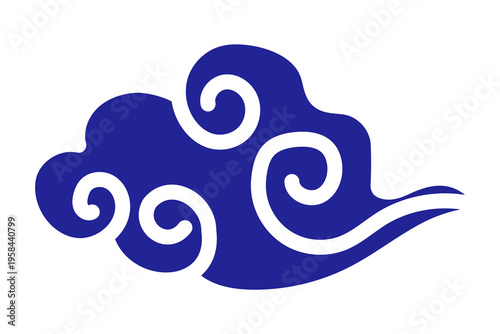 Blue Chinese cloud in vector style. Traditional oriental ornament design element for graphic illustration. Minimalist symbol of sky and Asian culture for decorative wallpaper pattern