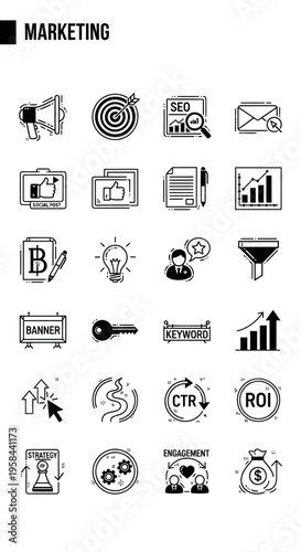 Marketing icons and symbols collage.