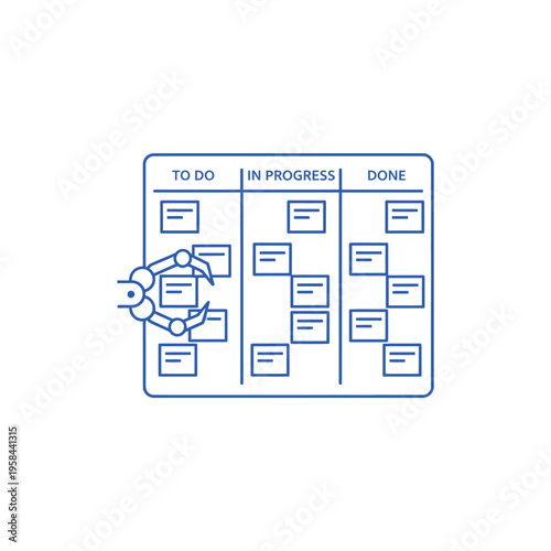 Robotic Arm Moving Cards on Kanban Board.
