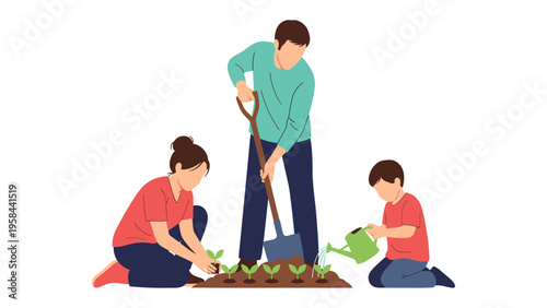 Family Gardening Together: A family plants the seeds of tomorrow in a shared gardening experience, fostering growth and connection.