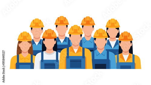 Construction Team United: A graphic illustrating a construction team, each member in their professional attire, ready to collaborate for the success of project.