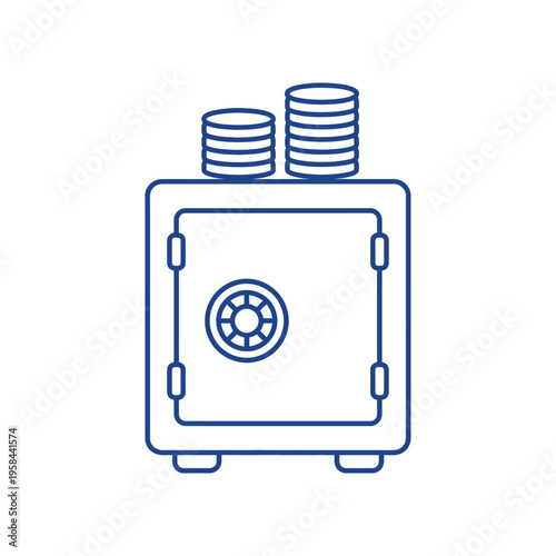 Secure Safe with Stacked Coins Icon Illustration.