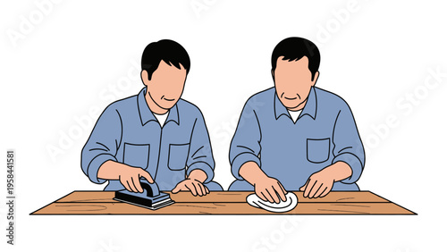 Artisan at work: skilled craftsmen meticulously working on a wooden surface, demonstrating their skill and the value of craftsmanship.