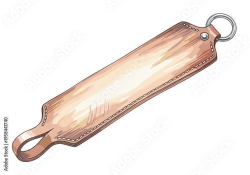 Handcrafted leather strop with metal ring and loop for sharpening tools