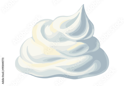 Swirl of whipped cream on a white background, perfect for desserts