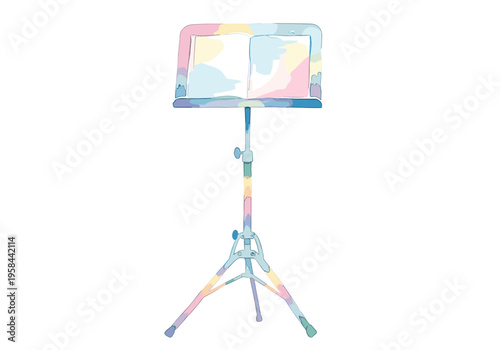 Whimsical pastel music stand with open book, isolated on white background