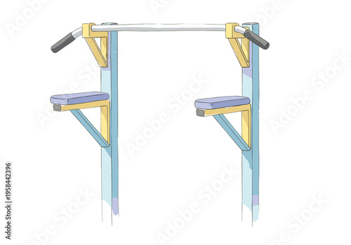 Outdoor fitness equipment for pull-ups and dips with padded seats