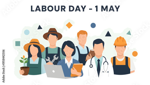 Labour Day Celebration: A diverse group of workers, representing various professions, comes together to celebrate Labour Day.