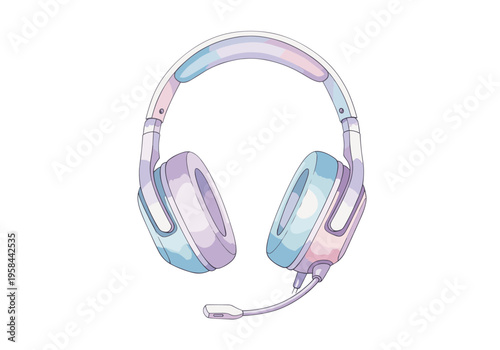 Pastel colored headphones with microphone for gaming or music listening