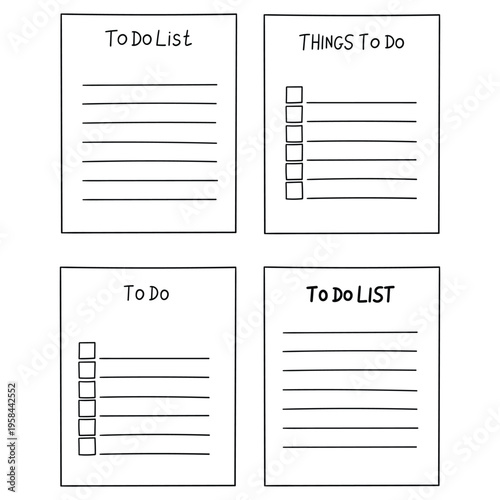 Hand-drawn doodle set of to do lists on a white background.