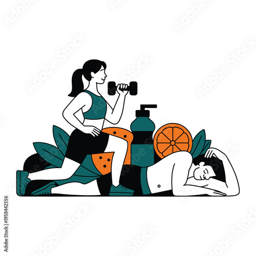 A fit woman exercising with dumbbells in a modern gym setting