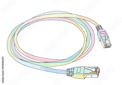 Colorful ethernet cable with RJ45 connectors on a white background