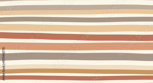 Organic hand-drawn horizontal stripe pattern in warm earthy tones. Abstract seamless background with beige, brown, and terracotta lines for textile, wallpaper, or digital design.