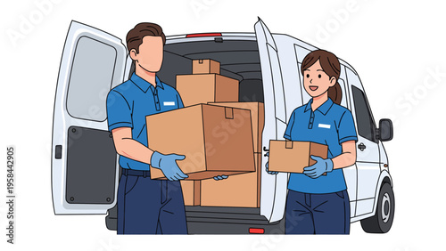 Moving Delivery Team: A dedicated delivery team efficiently loads packages into a cargo van. This image embodies the essence of reliable service. 