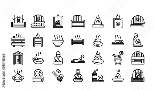 Premium sauna spa line icons set editable vector wellness therapy symbols for modern interface
