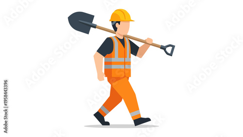 Construction Worker: An illustration of a construction worker carries shovel , showcasing determination and hard work in the construction field.