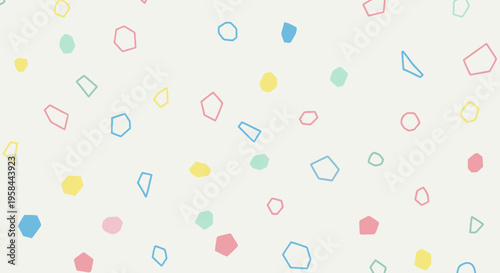 Abstract pastel geometric shapes scattered on a light background, seamless pattern, modern design