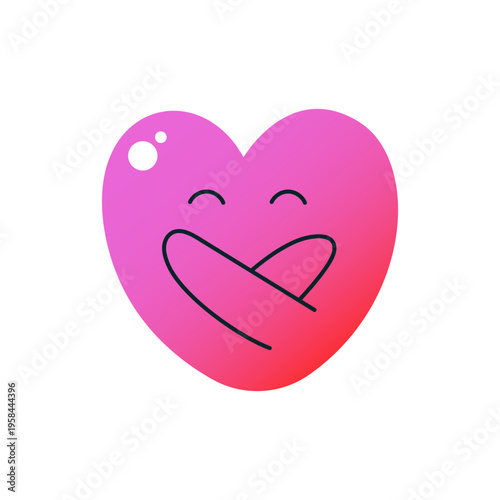 Self love concept with cute smiling heart hugging itself minimal gradient design.