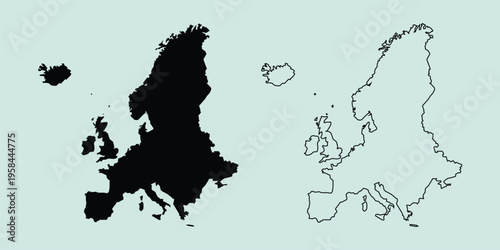 Europe Map Silhouette and Outline Vector Illustration