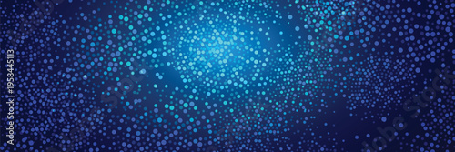 Abstract blue particle dots technology background with glowing data points forming dynamic network, futuristic science and innovation banner