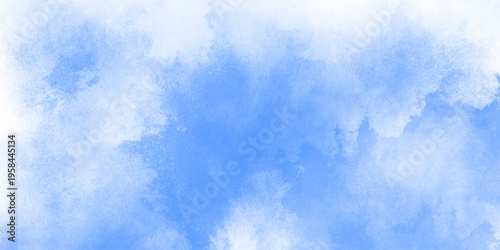 Abstract white and blue isolated cloud cumulus clouds. blue aquarelle painted realistic fog or mist smoky textured canvas design. White and ash messy wall stucco texture background.	