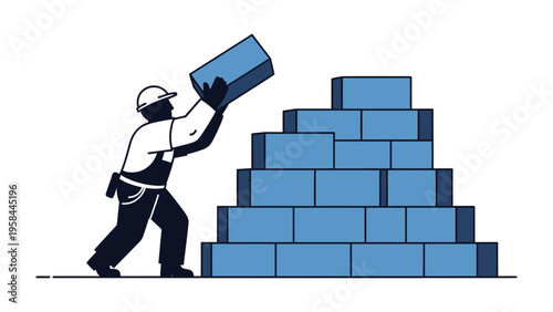 Building the future: A construction worker meticulously places a brick, embodying the spirit of building, progress, and the hard work.