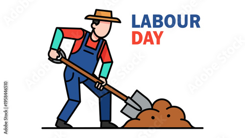 Labour Day Illustration: An illustrated representation captures the essence of Labour Day, depicting a worker diligently tilling the soil.