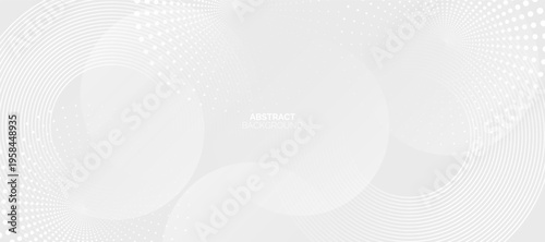 White abstract dot background with geometric shapes. Modern circle lines pattern. Minimal geometric design.  Suit for cover, poster, banner, brochure, header, presentation, web, flyer