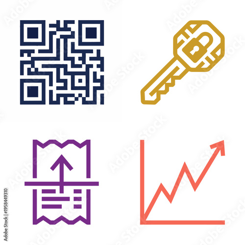 Abstract icons for fintech digital payments in grid
