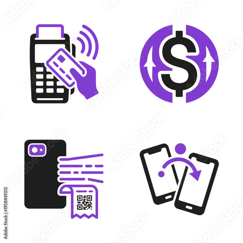 Contactless digital payments and transfer icons set