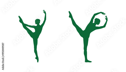 outline of a ballerina doing exercises, green sketch on a white backdrop