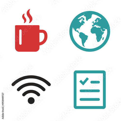 Remote work lifestyle icons on white