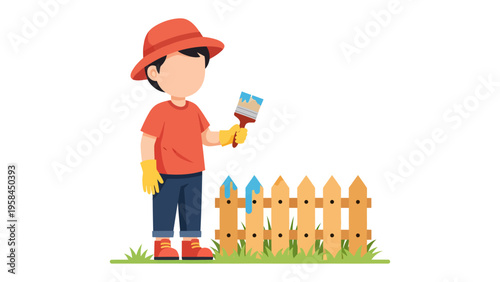 Artisan's Artistic Endeavor: A young artisan diligently paints a wooden fence with meticulous care, the brushstrokes transforming the rustic structure into a vibrant display of color.