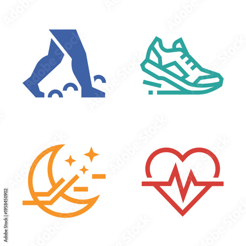 Health tracking icons show fitness and sleep
