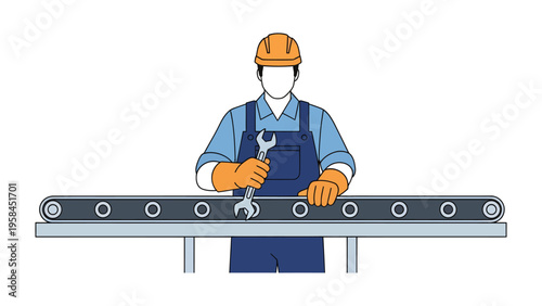 Technician inspecting production line: A skilled technician, equipped with tools, carefully examines a segment of the production line.