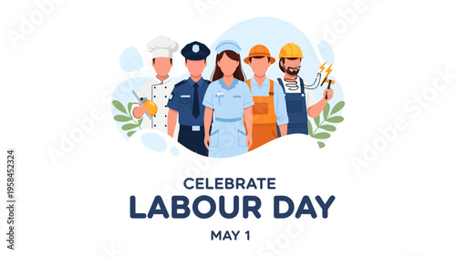 Labor Day: A symbolic graphic representation of various professions coming together to commemorate the achievements of the workforce.