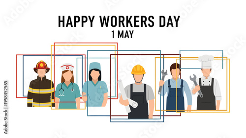 Workers Day Greetings: A symbolic image that embodies appreciation and recognition of laborers from various professions on the occasion of the Workers Day. 