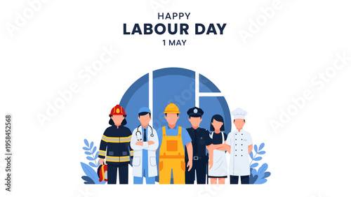 Celebrating Labor Day: A vibrant illustration that showcases diverse professionals, honoring dedication, service, and the significance of workers.